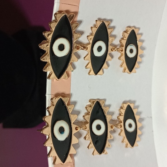 GOLD EVIL EYE EARRINGS - Picture 3 of 5